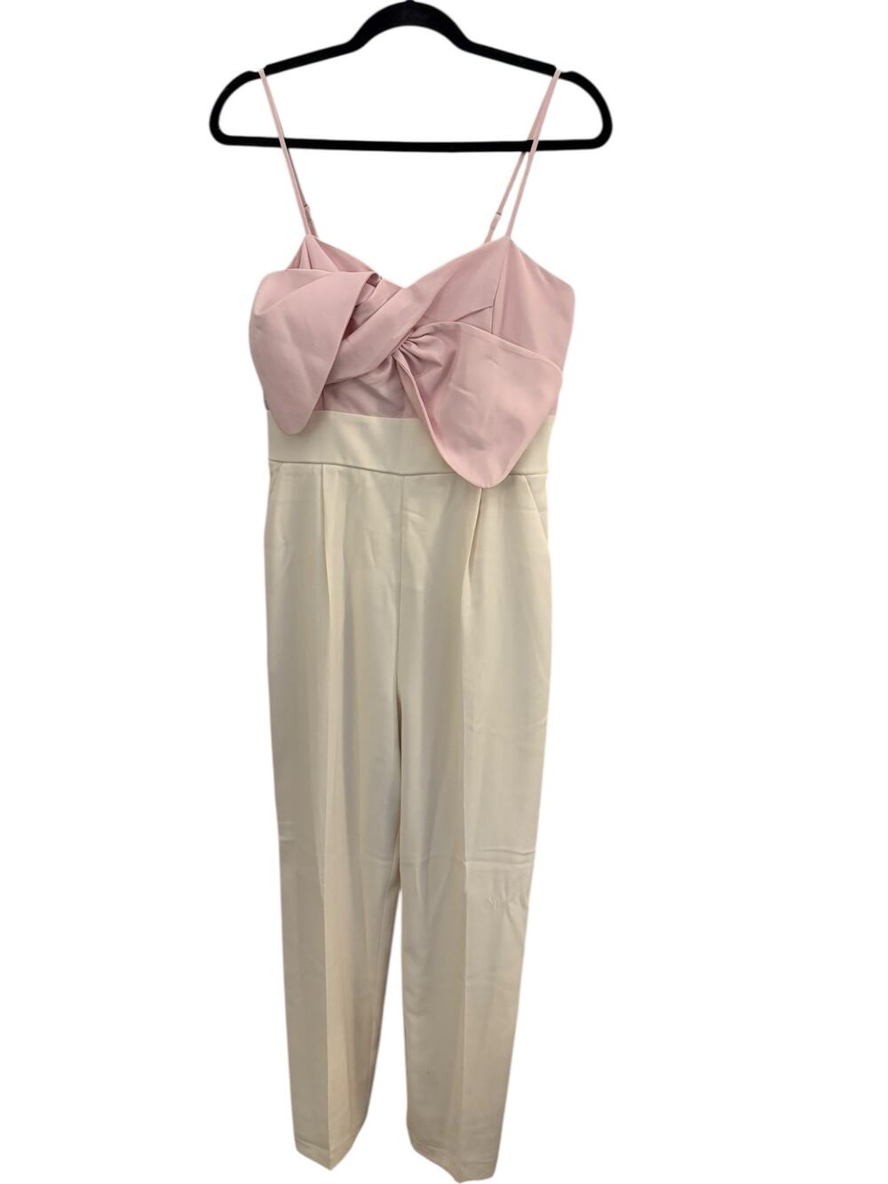 Express Cream Jumpsuit With Large Pink Bow NEW M Holiday Outfit Cocktail Party